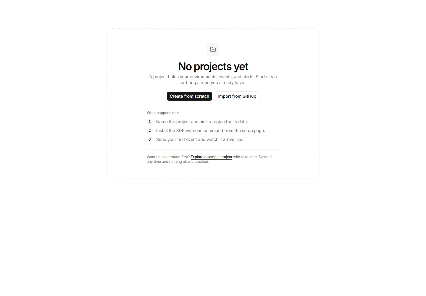 First project empty state interface preview