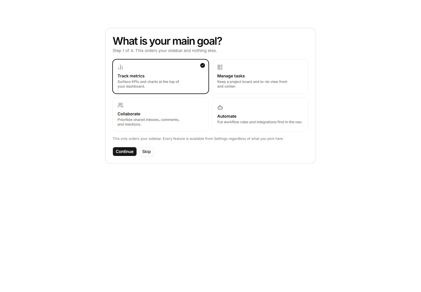 Goal selection step interface preview