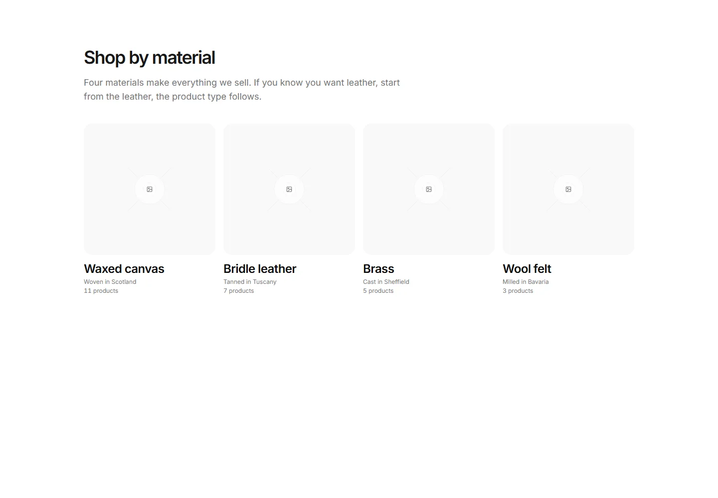 Static preview of ecommerce-pro-category-sections-material-tiles-row