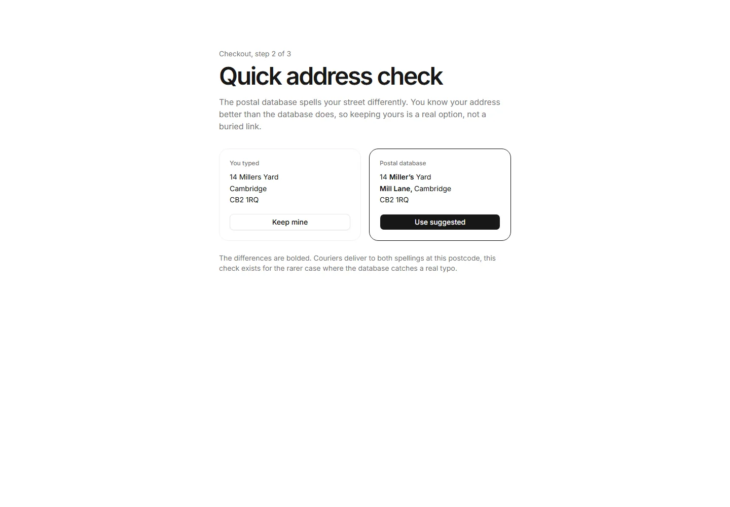 Address validation helper interface preview