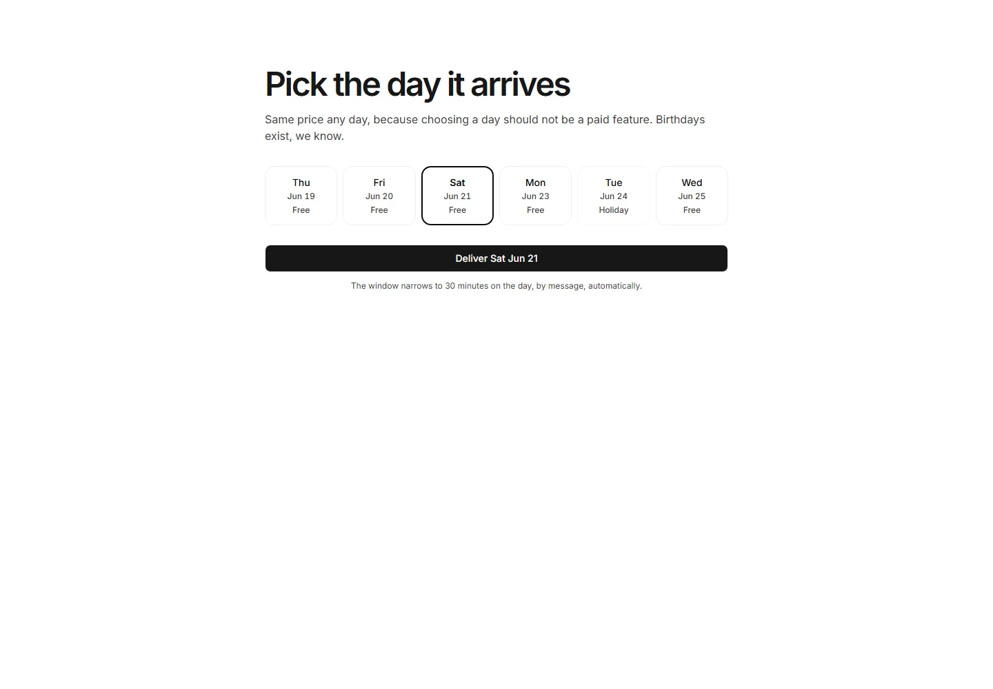 Delivery date picker interface preview