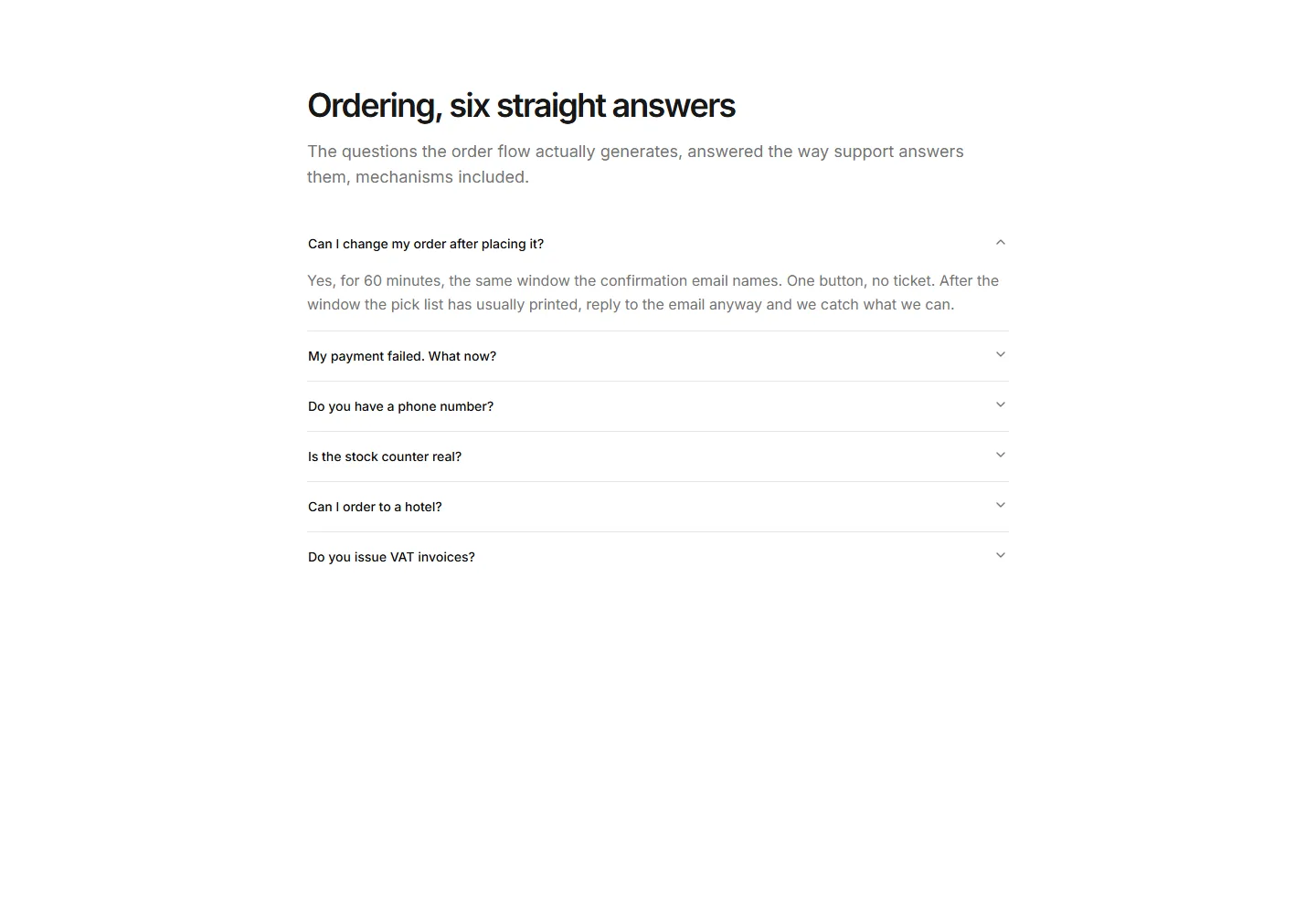 Static preview of ecommerce-pro-faq-sections-ordering-faq