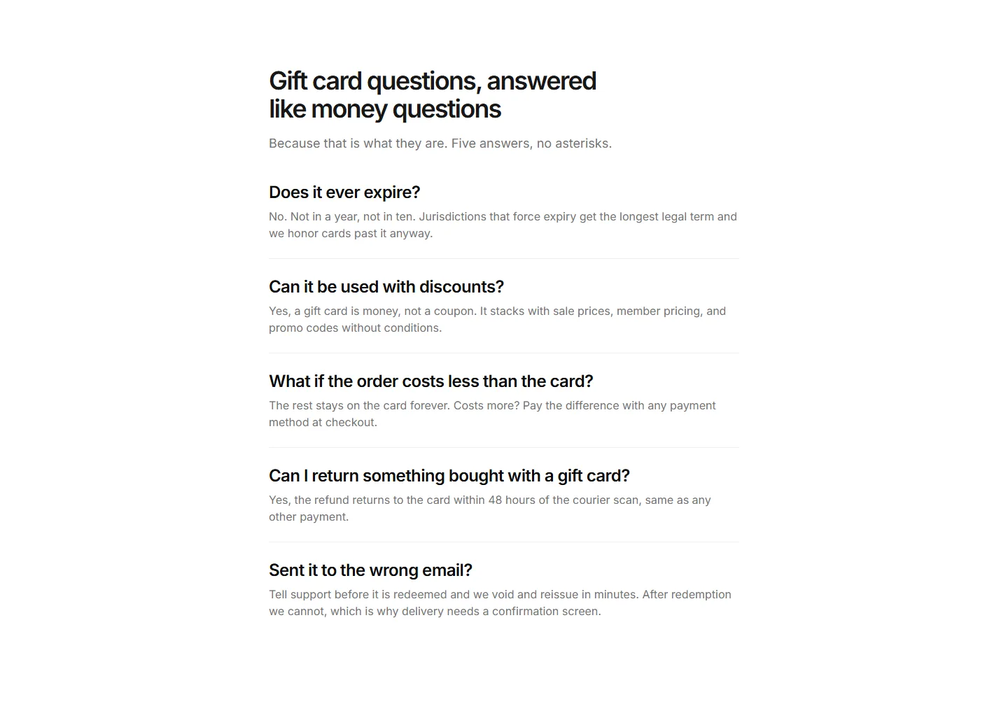 Static preview of ecommerce-pro-gift-card-sections-gift-card-faq