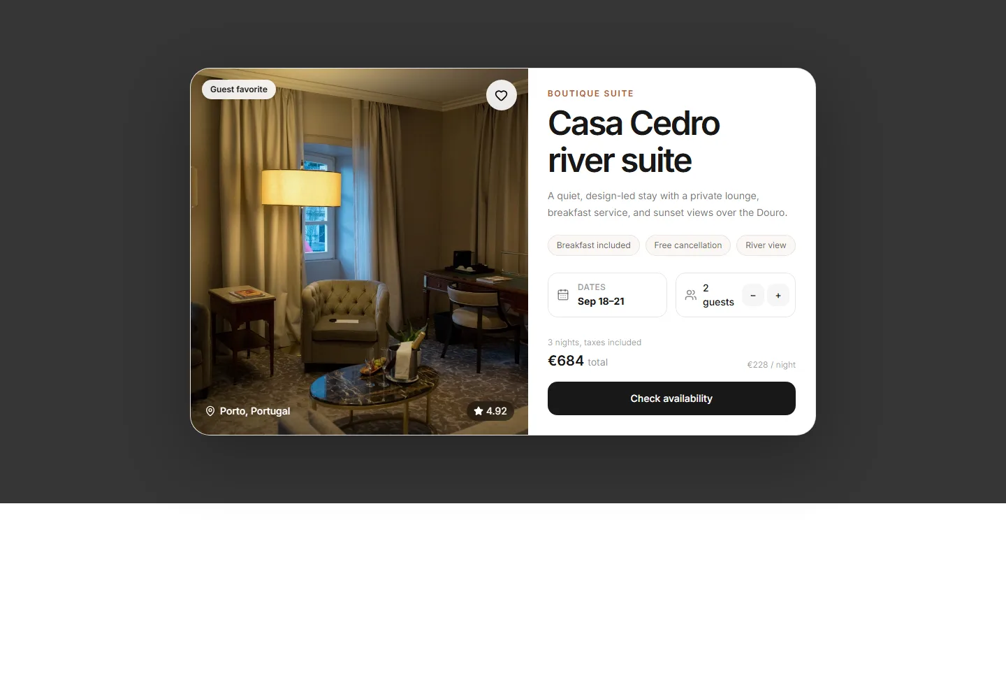 Travel stay card interface preview
