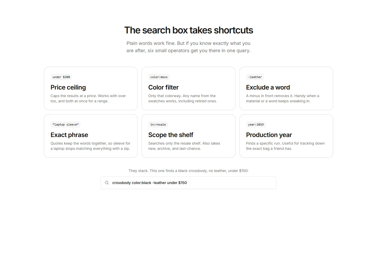 Static preview of ecommerce-pro-search-sections-search-syntax-guide