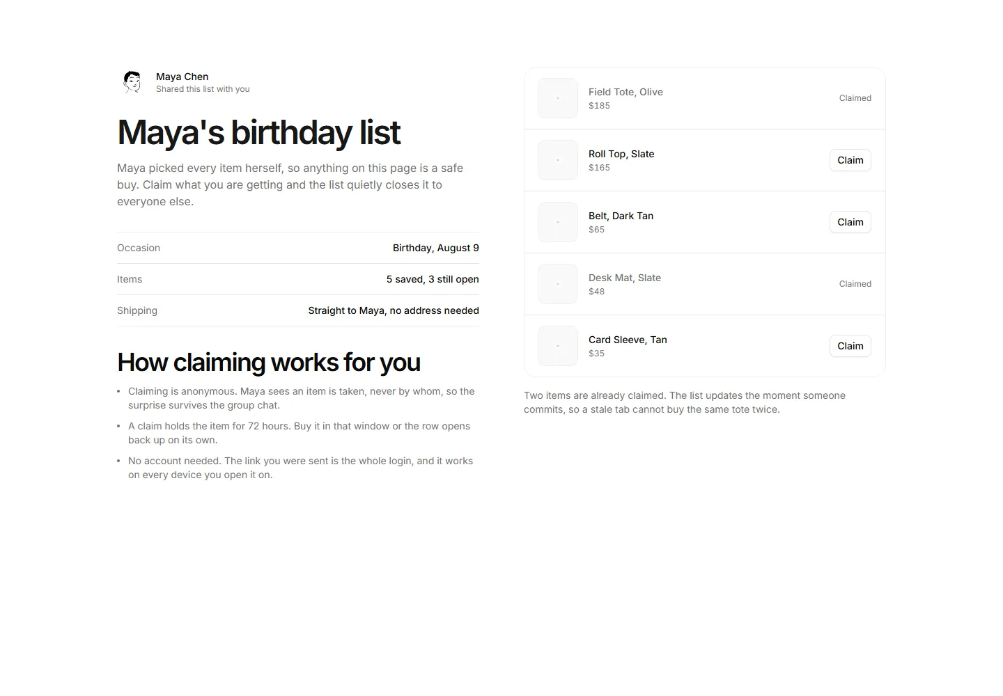 Static preview of ecommerce-pro-wishlist-sections-shared-list-guest-view