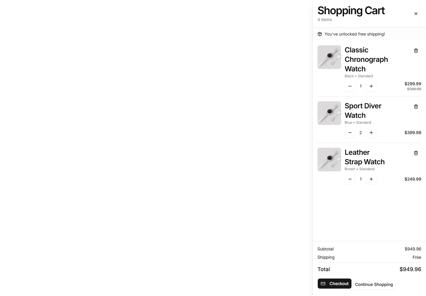 Static preview of ecommerce-shopping-cart-sidebar-cart