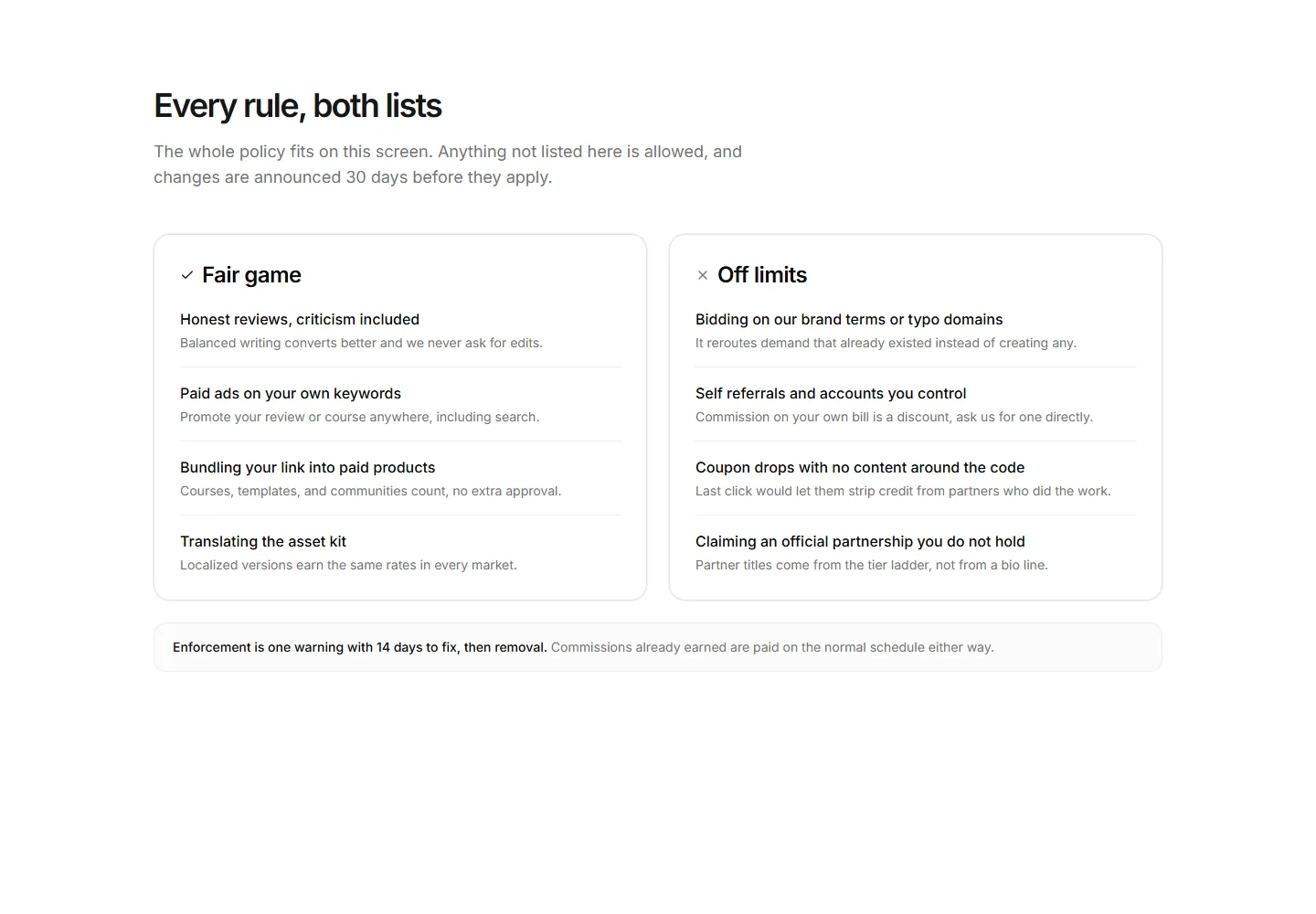 Static preview of marketing-pro-affiliate-sections-program-rules-split