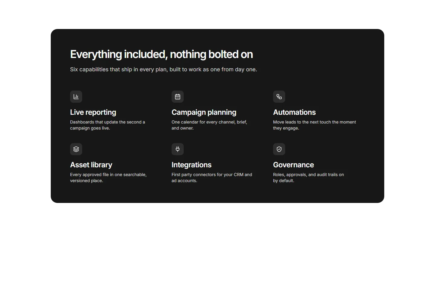 Static preview of marketing-pro-feature-sections-solid-panel-grid