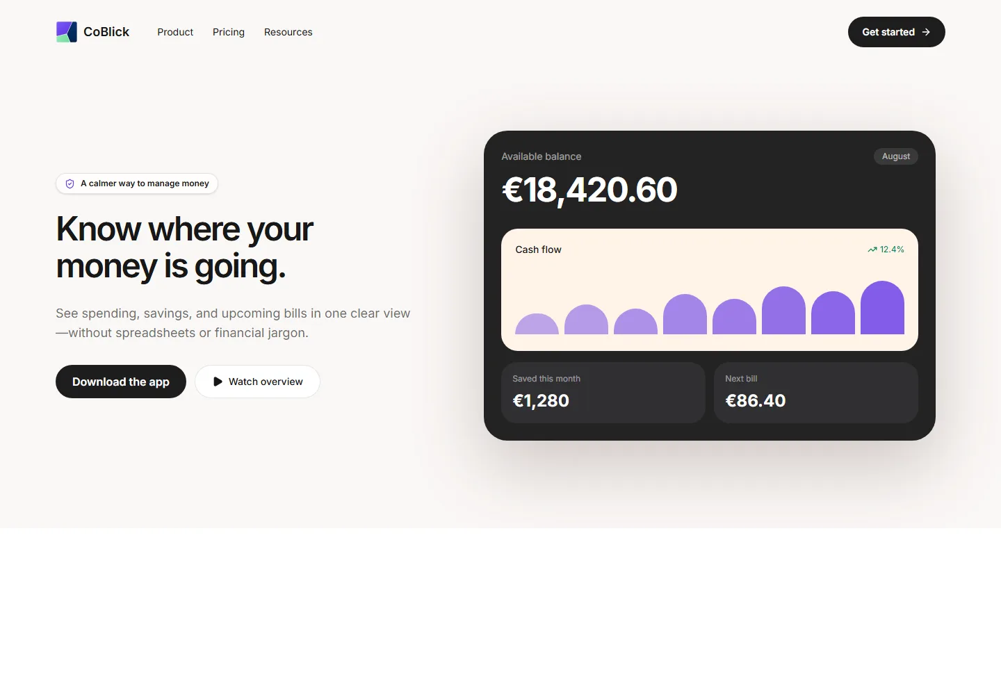 Personal finance app hero interface preview
