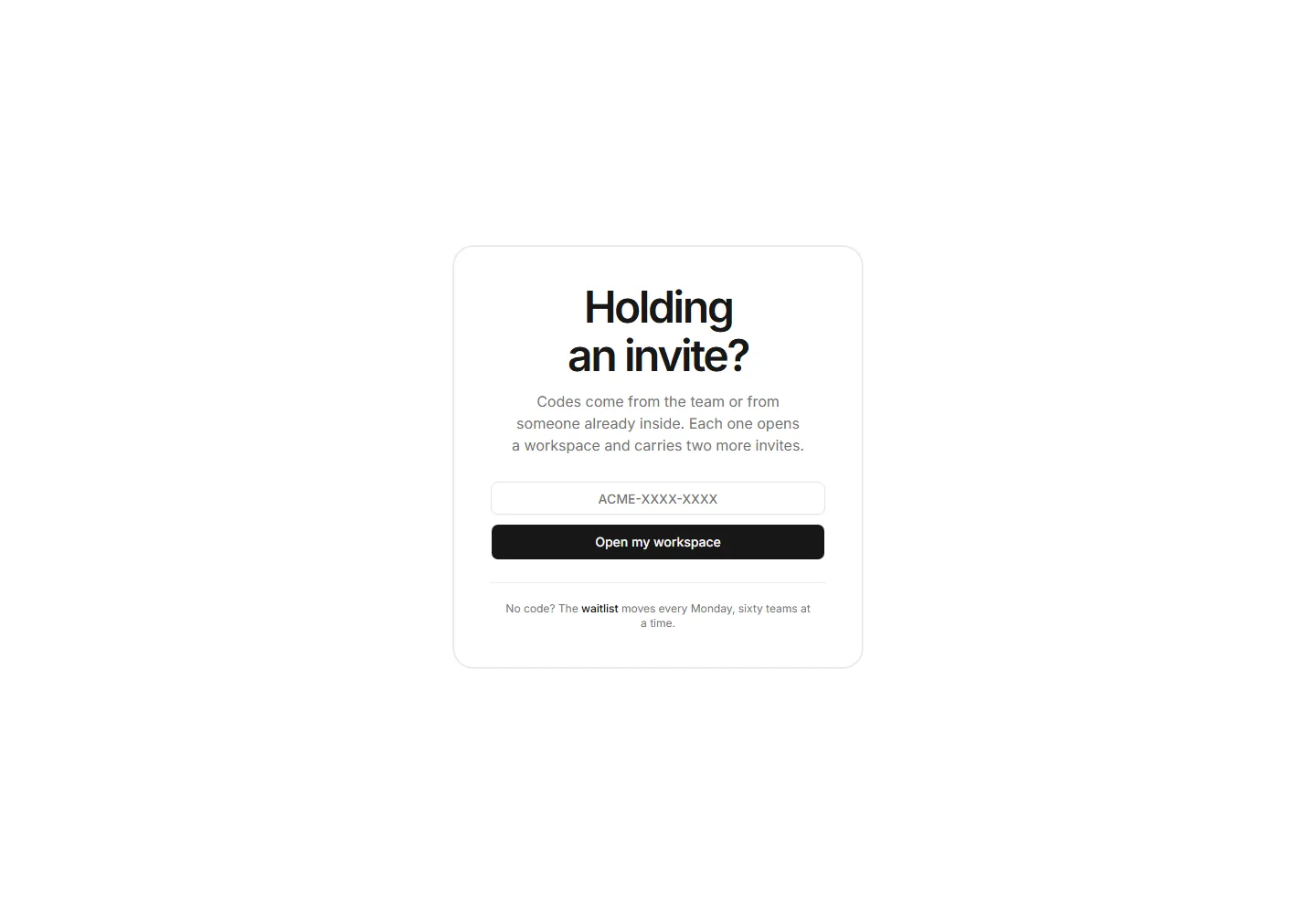 Static preview of marketing-pro-waitlist-sections-invite-code-redeem