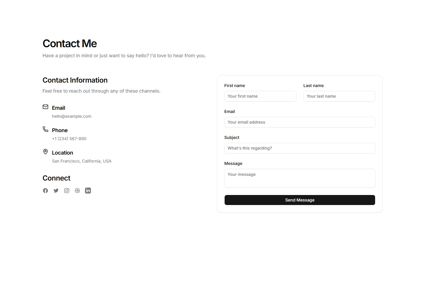 Static preview of portfolio-portfolio-contact-sections-split-layout