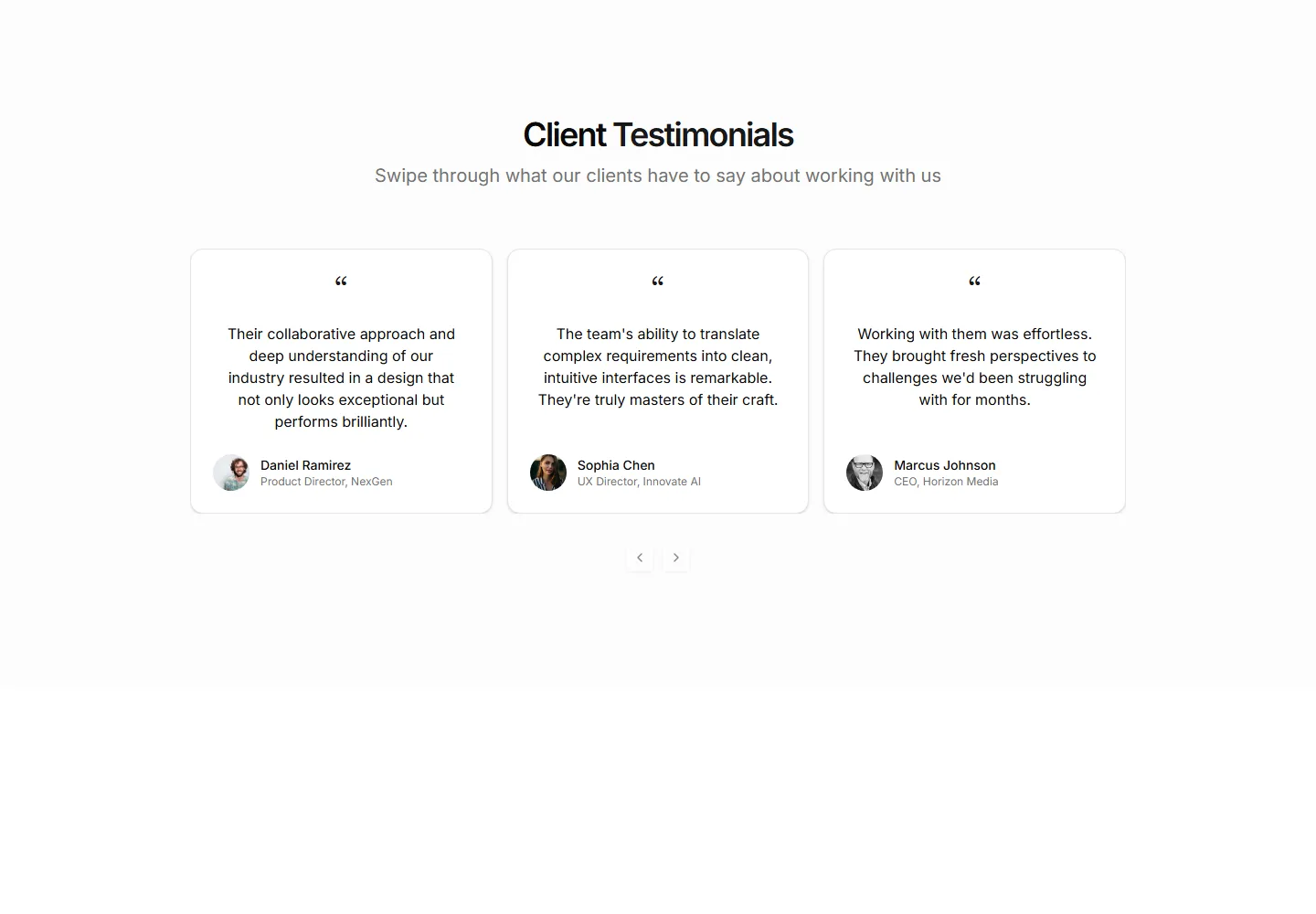 Static preview of portfolio-portfolio-quote-and-feedback-scrollable-quote-carousel