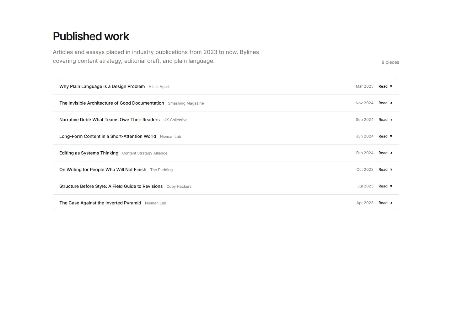 Static preview of portfolio-pro-writing-portfolio-published-list